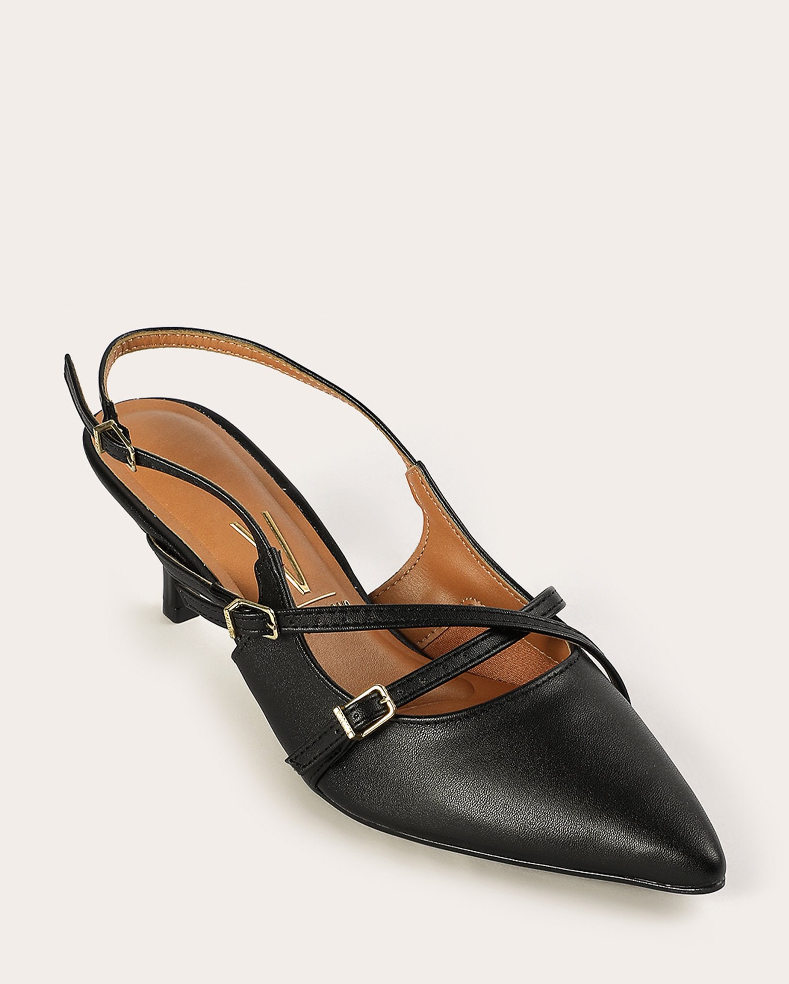 Riachuelo | Sapato scarpin slingback salto baixo com fivelas preto ...