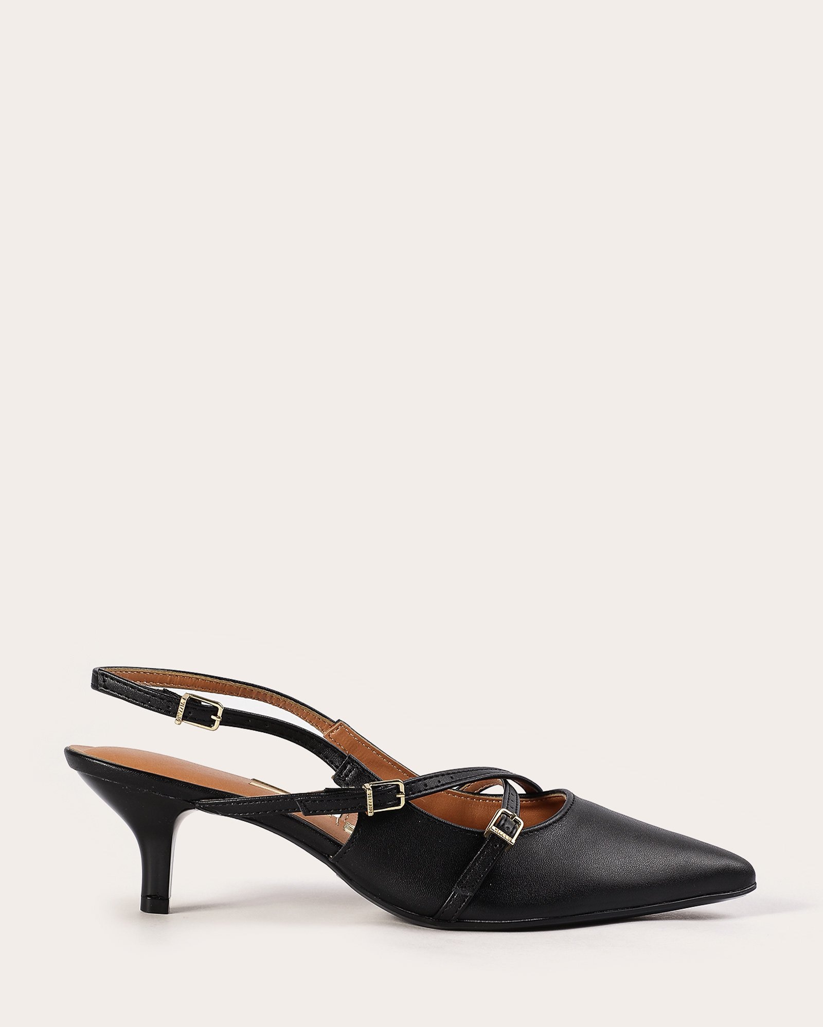 Sapato scarpin slingback salto baixo com fivelas preto | Vizzano 