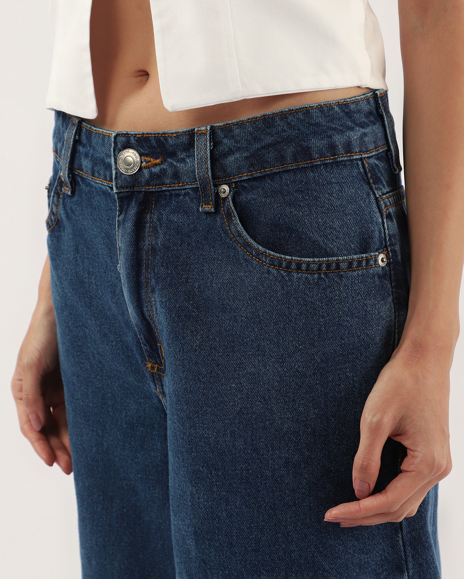 Jorts jeans feminino cintura média denim escuro | Pool Jeans