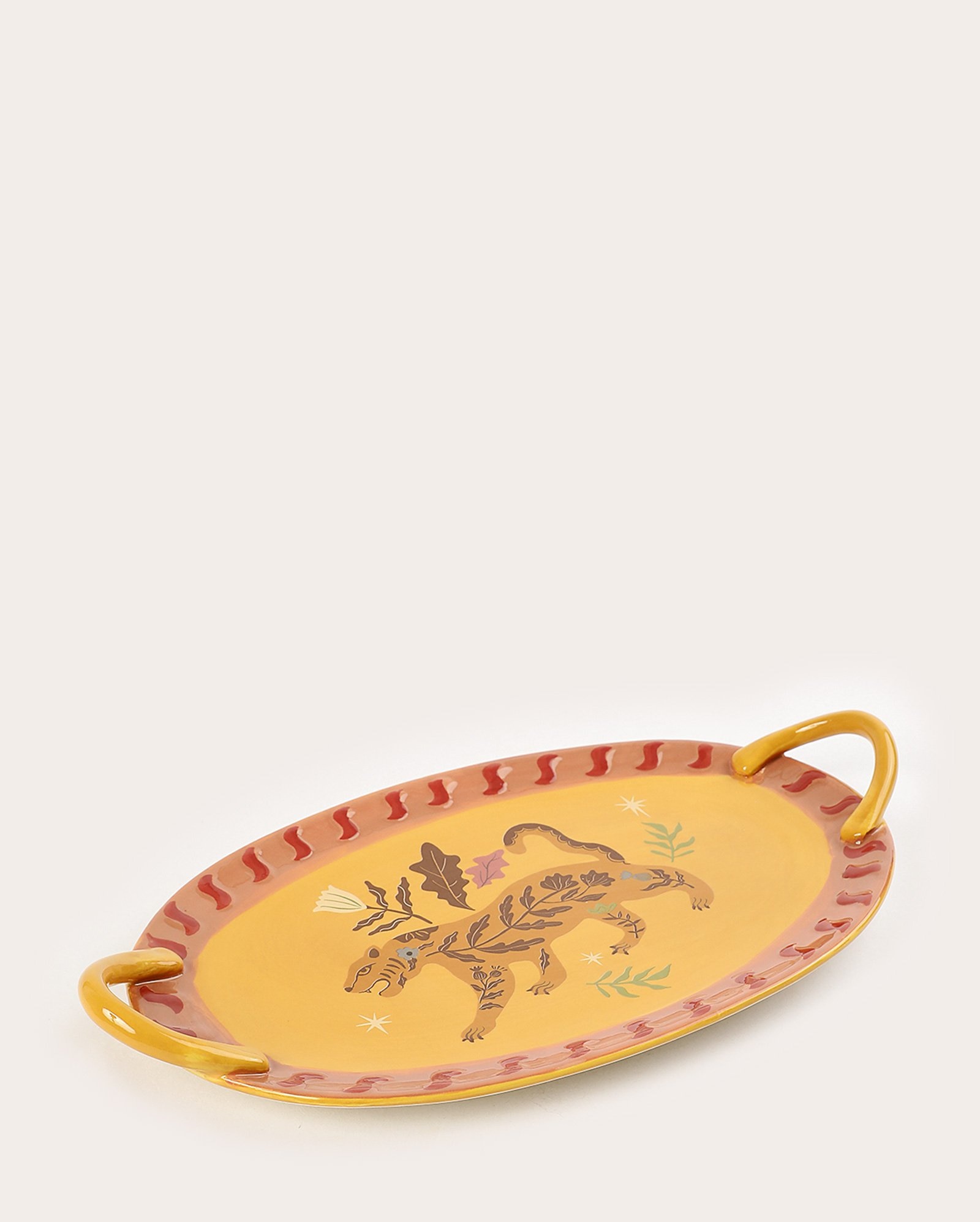 Bandeja decorativa de cerâmica onça 37cm multicor | Casa Riachuelo