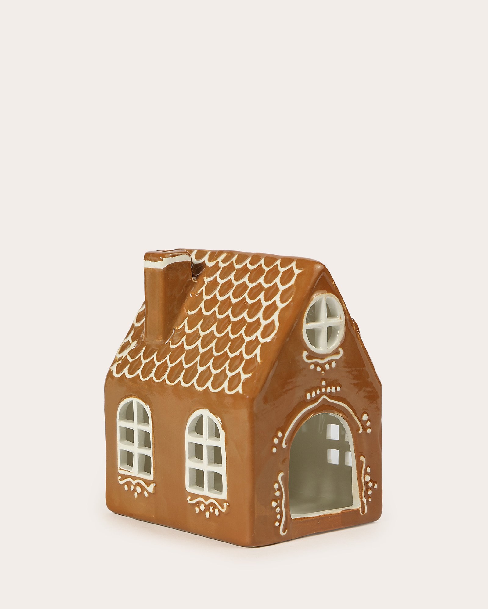 Porta-vela de cerâmica casinha de gengibre 12cm marrom | Casa Riachuelo