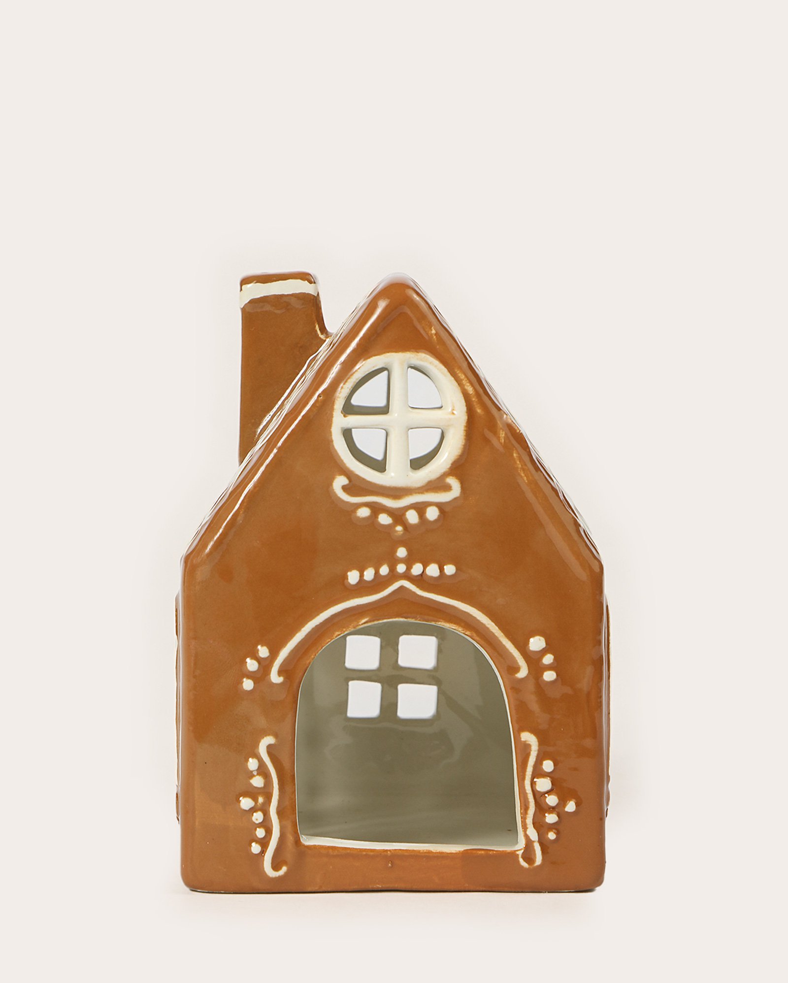 Porta-vela de cerâmica casinha de gengibre 12cm marrom | Casa Riachuelo