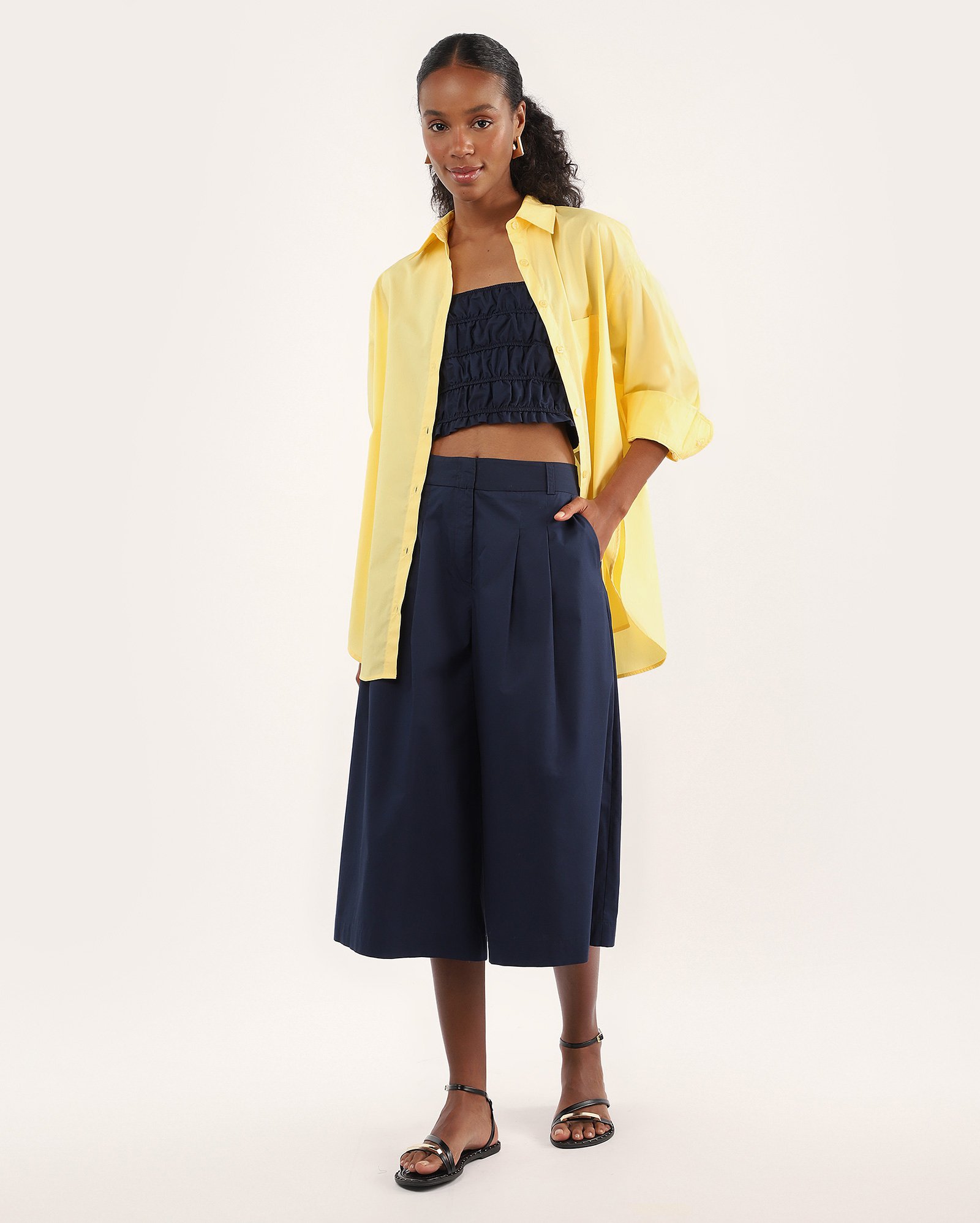 Camisa feminina oversized tricoline - Amarelo Claro | Special Edition