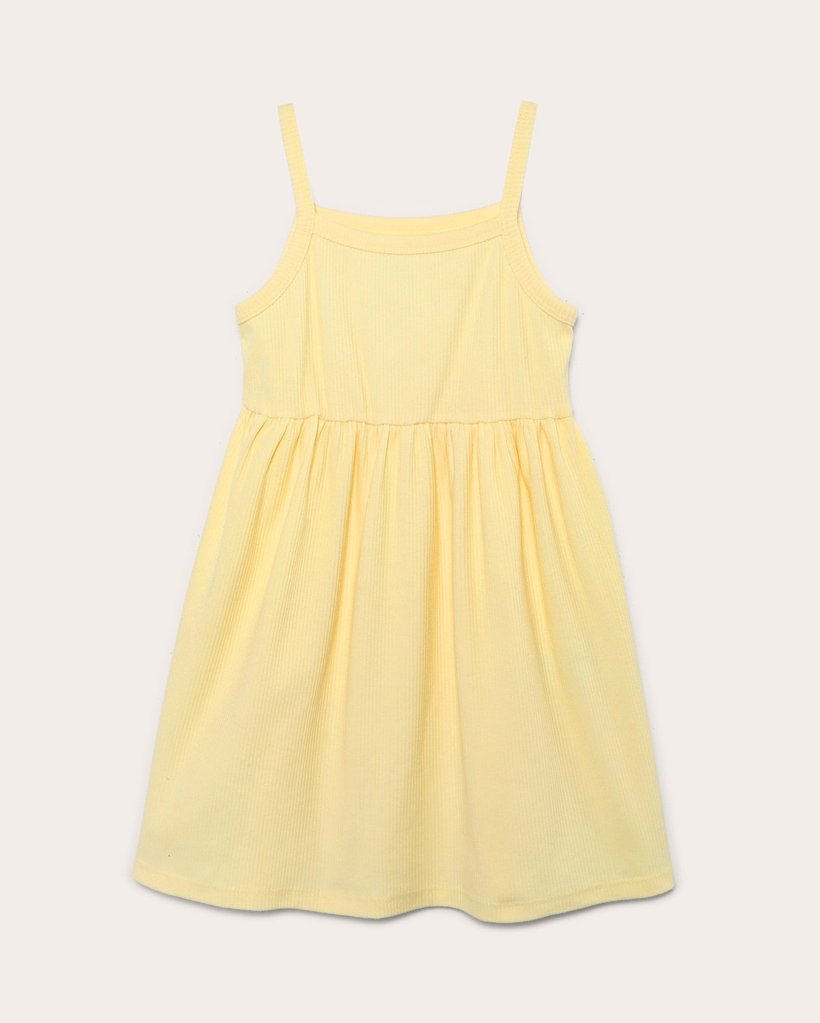Vestido infantil godê alças finas canelado 4-10A amarelo