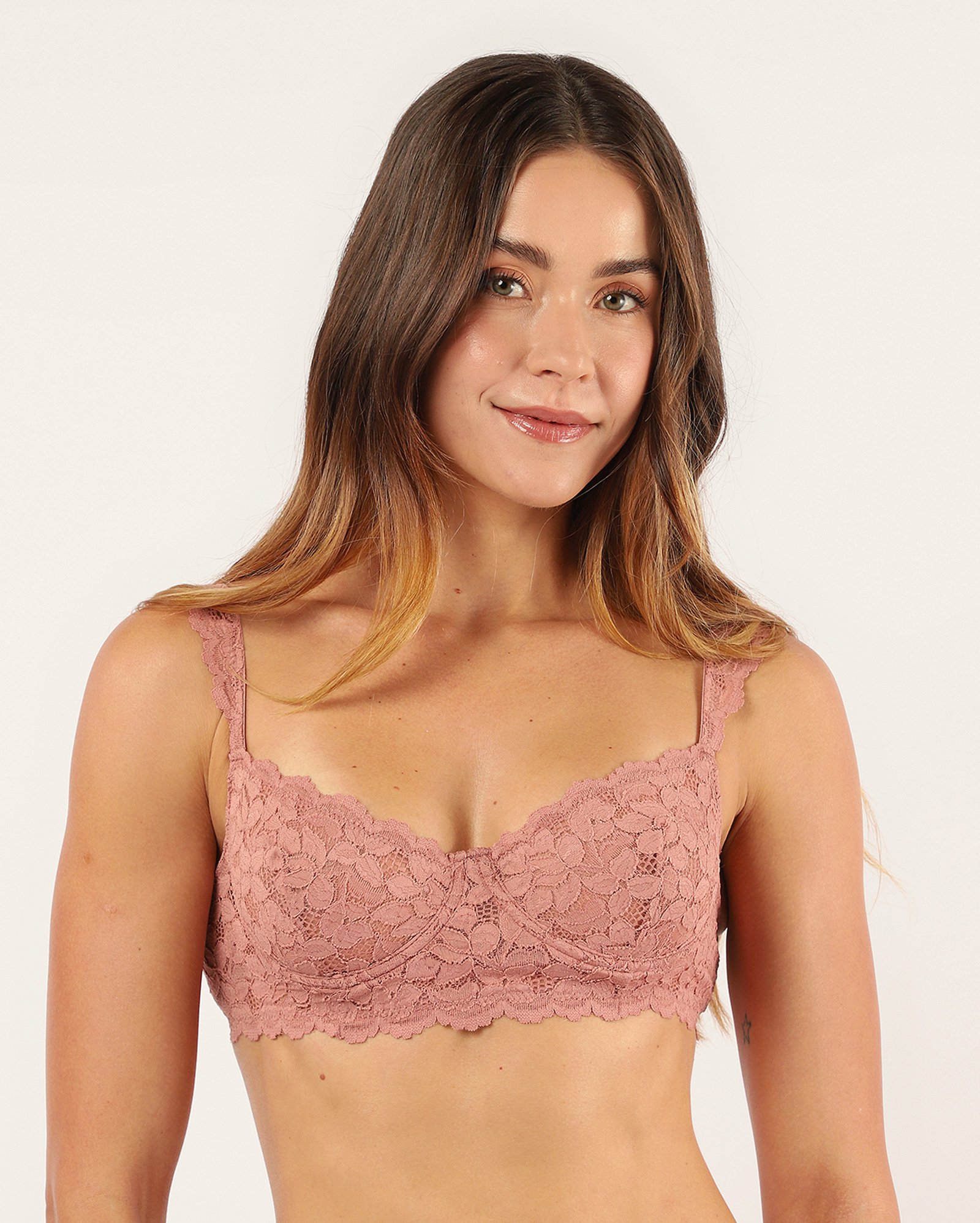 Sutiã meia taça rendado alça com detalhe - rose