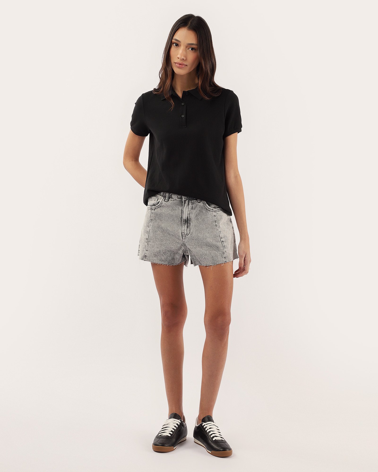 Short black jeans feminino regular cintura médio | Pool Jeans