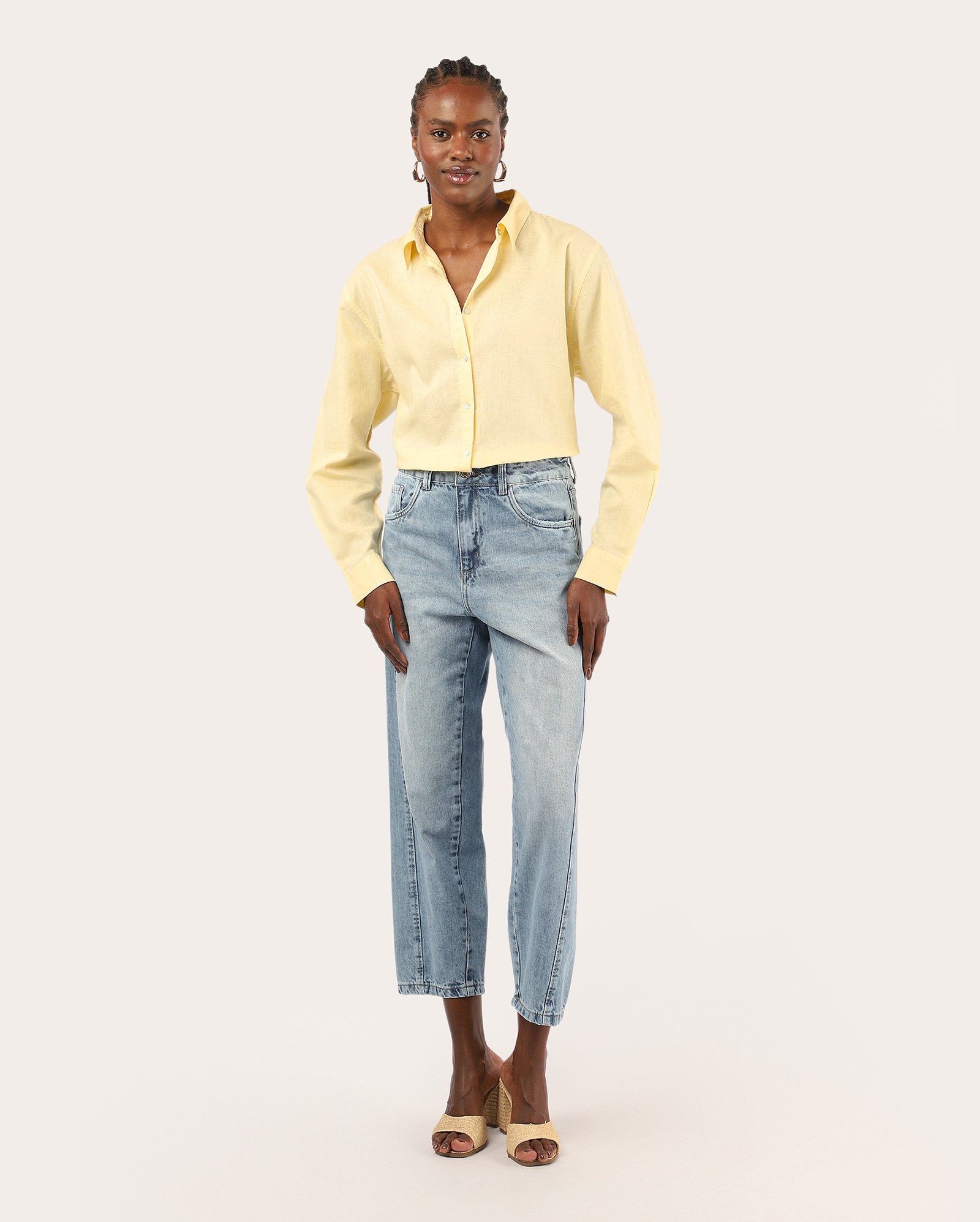 Calça jeans feminina barrel cintura média - denim médio | Pool Jeans