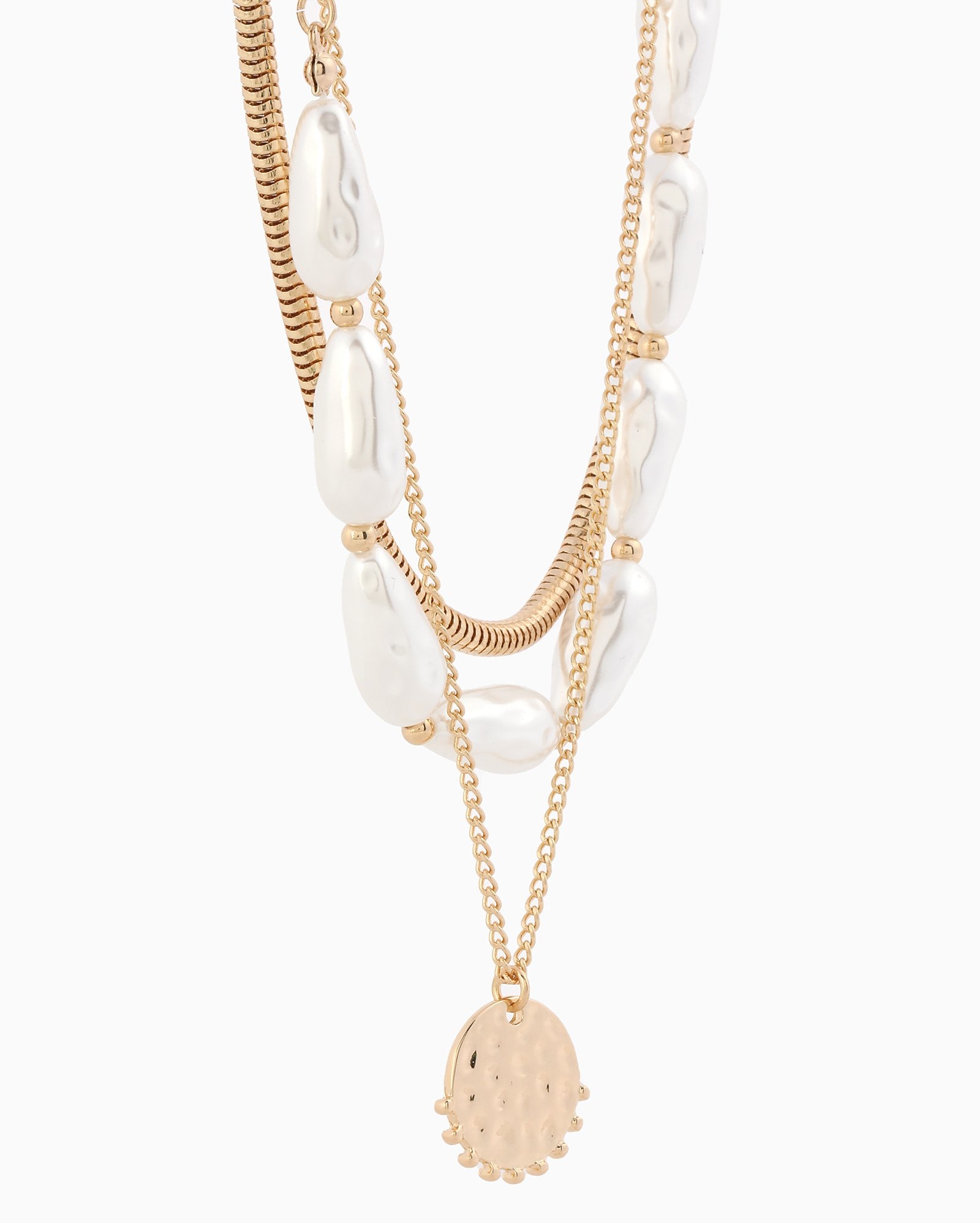 Kit colar feminino 3 peças pérolas e medalha dourado | Accessori