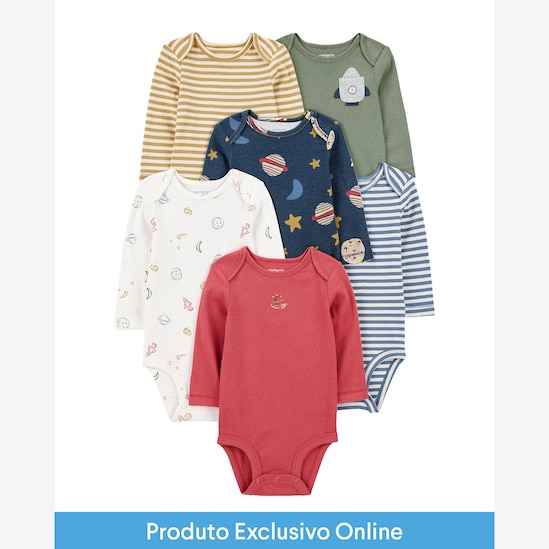 Kit body bebê 6 peças listras e universo multicor | Carter's
