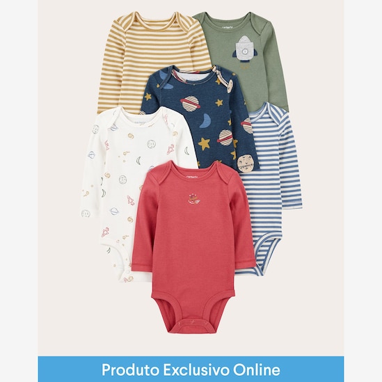 Kit body bebê 6 peças listras e universo multicor | Carter's