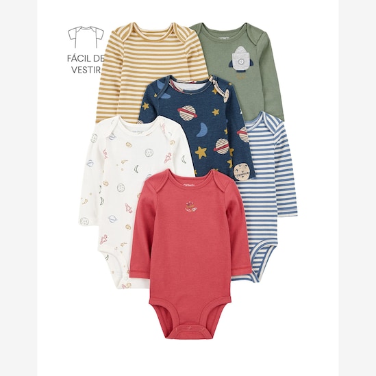 Kit body bebê 6 peças listras e universo multicor | Carter's