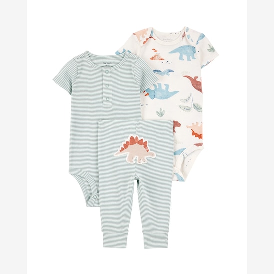 Conjunto longo bebê 3 peças listras dino multicor | Carter's