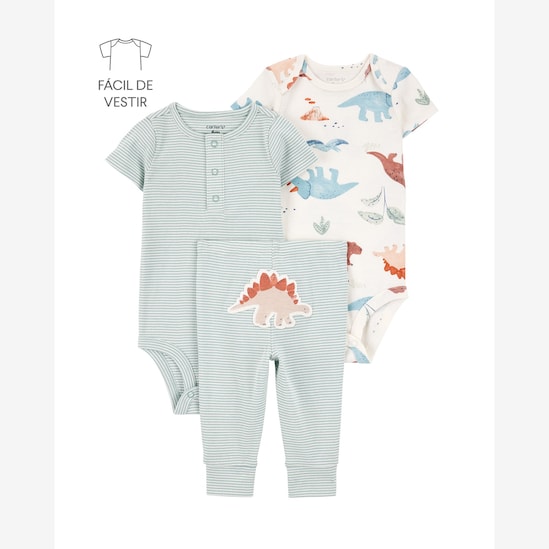 Conjunto longo bebê 3 peças listras dino multicor | Carter's