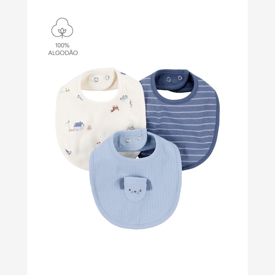 Kit babador Carter's bebê menino em algodão 3 peças - Multicor