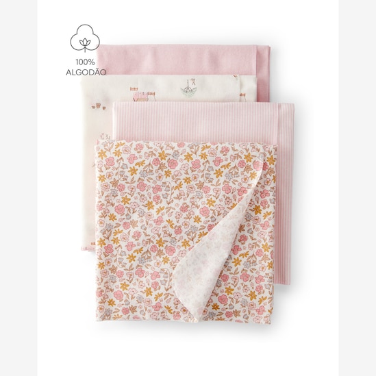 Kit cueiro Carter's bebê menina em algodão 4 peças - Multicor