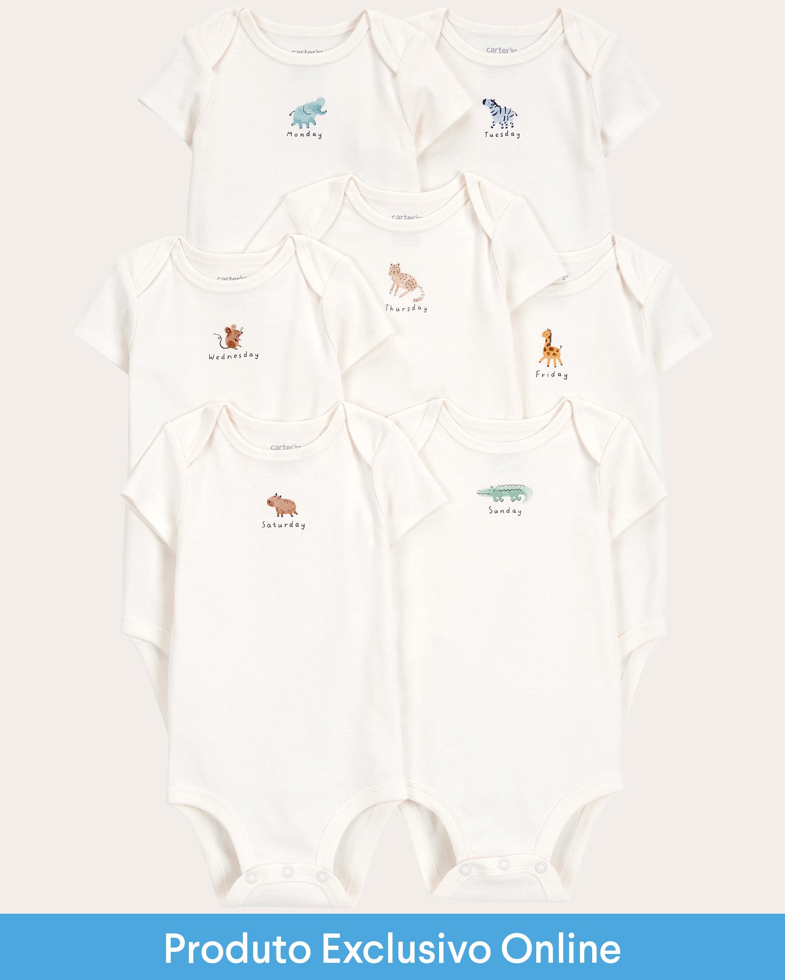 Kit body bebê 7 peças dias da semana off-white | Carter's
