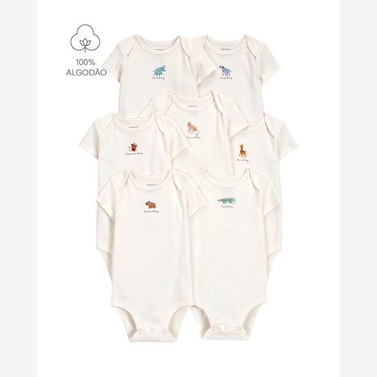 Kit body bebê 7 peças dias da semana off-white | Carter's