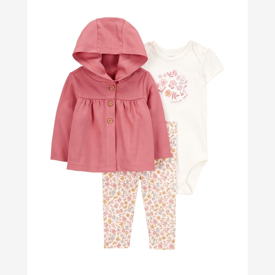Conjunto longo bebê 3 peças com capuz floral multicor | Carter's