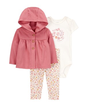 Conjunto longo bebê 3 peças com capuz floral multicor | Carter's