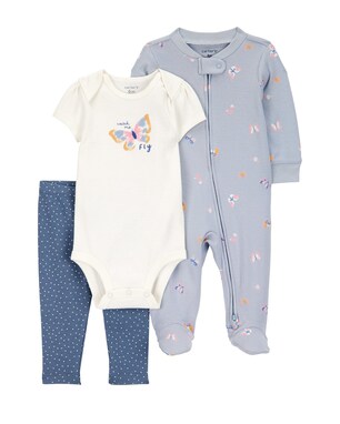 Conjunto longo bebê 3 peças borboletas poá multicor | Carter's
