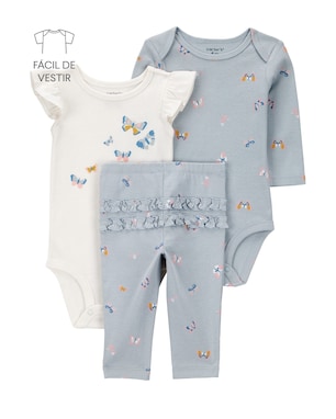 Conjunto longo bebê 3 peças borboletas babados multicor | Carter's
