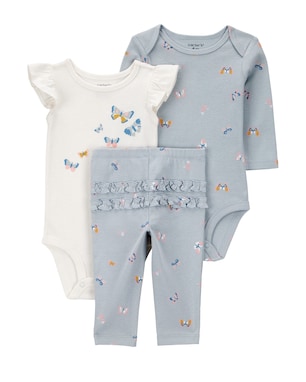 Conjunto longo bebê 3 peças borboletas babados multicor | Carter's