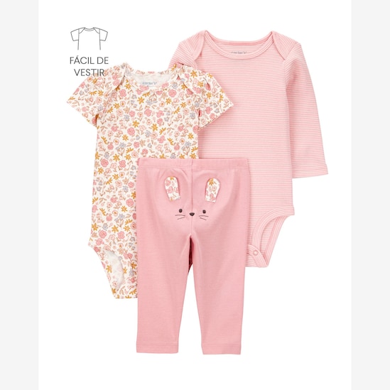 Conjunto longo bebê 3 peças coelhinho multicor | Carter's
