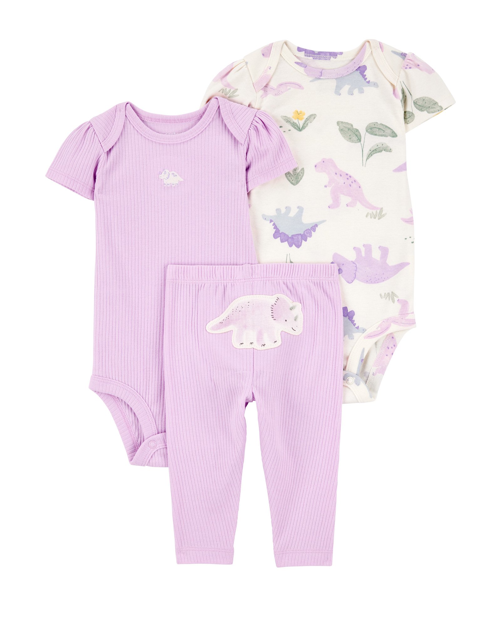 Conjunto longo bebê 3 peças canelada dino multicor | Carter's