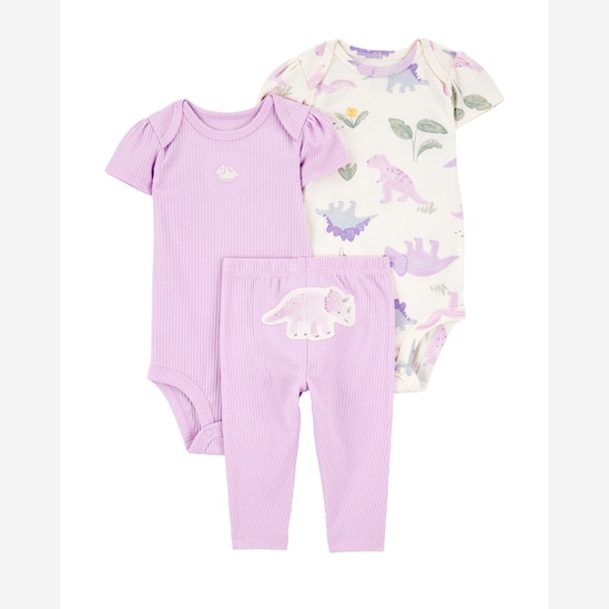 Conjunto longo bebê 3 peças canelada dino multicor | Carter's