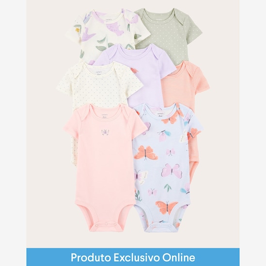 Kit body bebê 7 peças borboletas poá multicor | Carter's