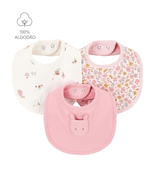 Kit babador Carter's bebê menina em algodão 3 peças - Multicor