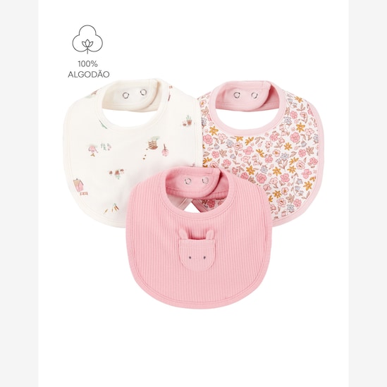 Kit babador Carter's bebê menina em algodão 3 peças - Multicor
