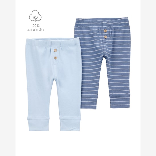 Kit calça bebê 2 peças cós elástico listrado