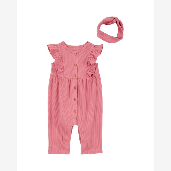 Macacão bebê canelado com faixa de cabelo rosa | Carter's