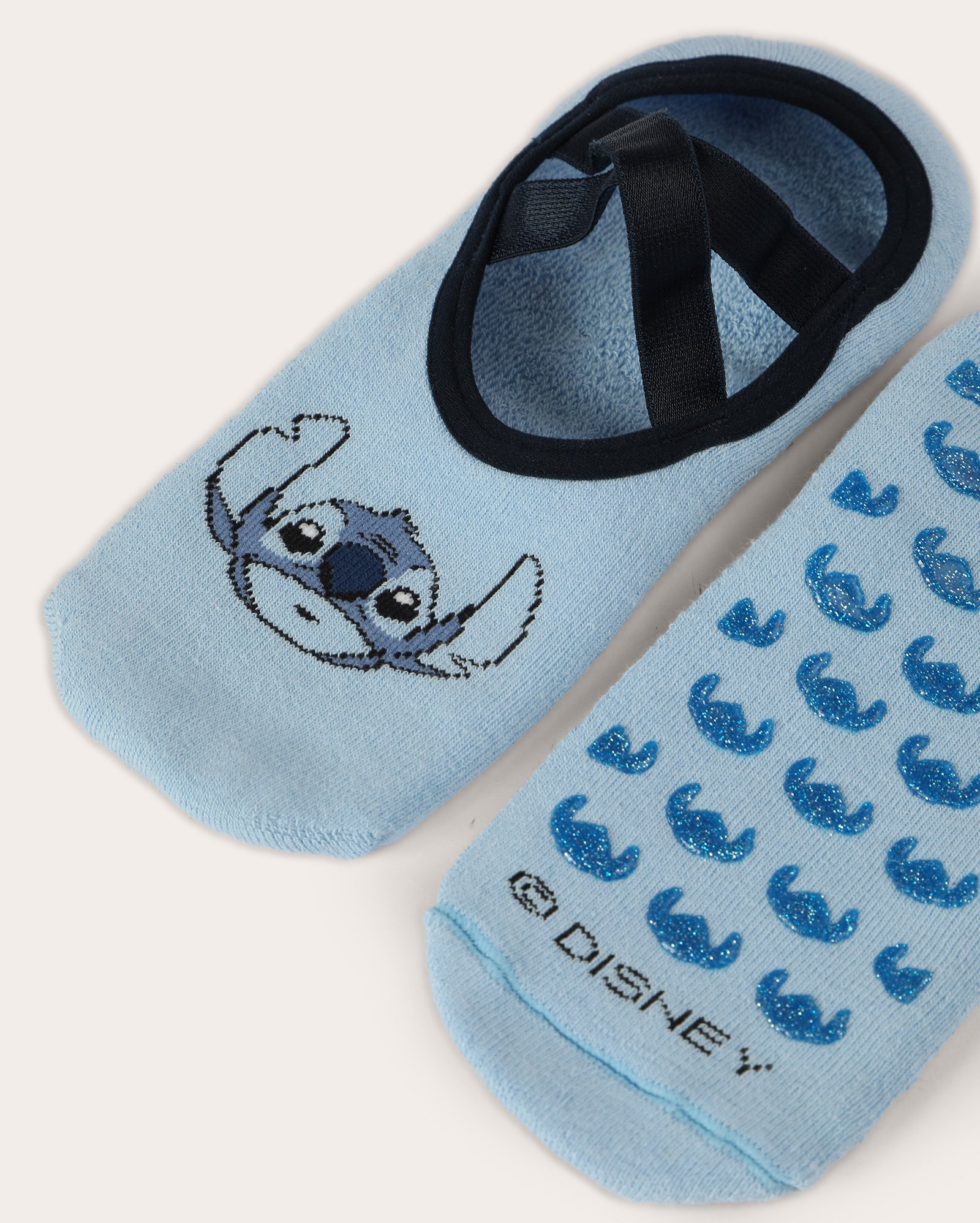 Meia sapatilha feminina Stitch antiderrapante azul | Disney