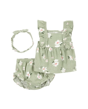 Conjunto curto bebê 2 peças + faixa de cabelo floral verde | Carter's