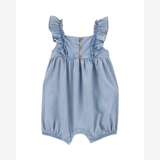 Macaquinho jeans bebê com babados denim médio | Carter's