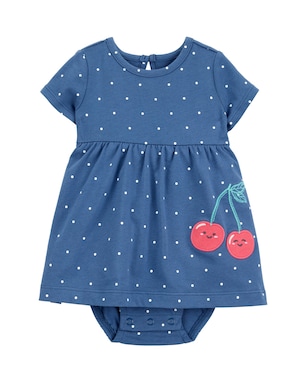 Vestido bebê evasê poá cerejas azul | Carter's