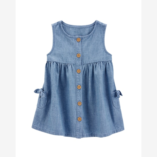 Vestido jeans bebê evasê com calcinha denim médio | Carter's