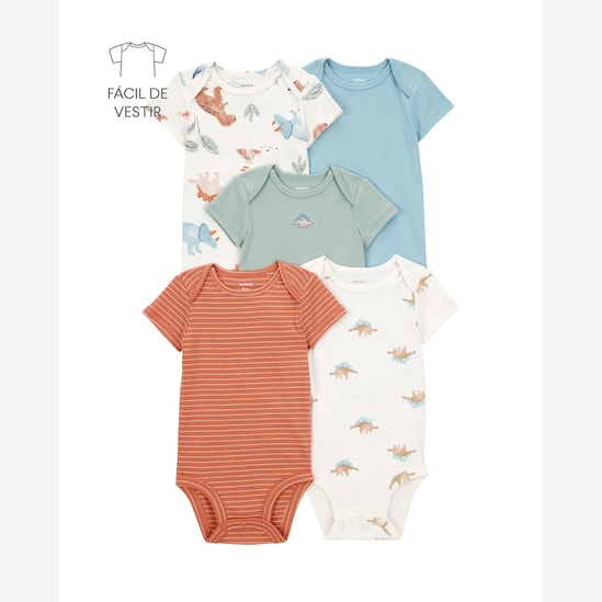 Kit body bebê 5 peças dinos listras multicor | Carter's