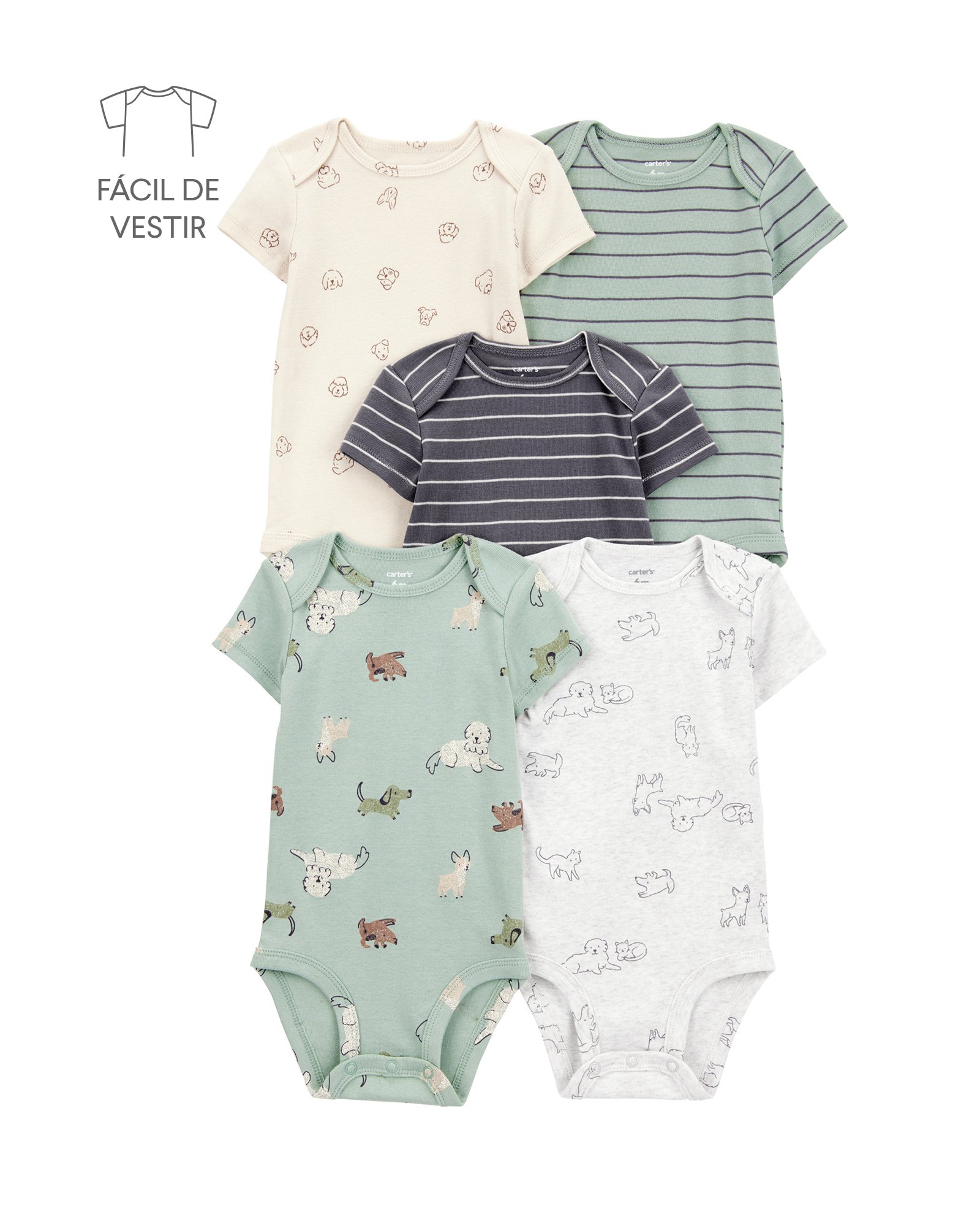 Kit body bebê 5 peças cachorrinhos mescla multicor | Carter's