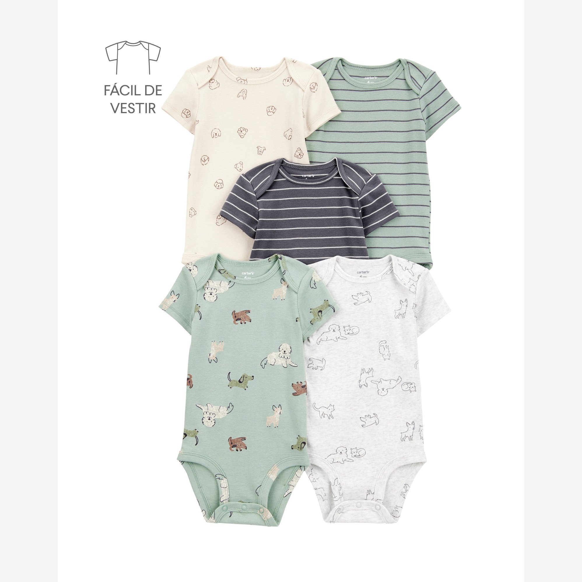 Kit body bebê 5 peças cachorrinhos mescla multicor | Carter's