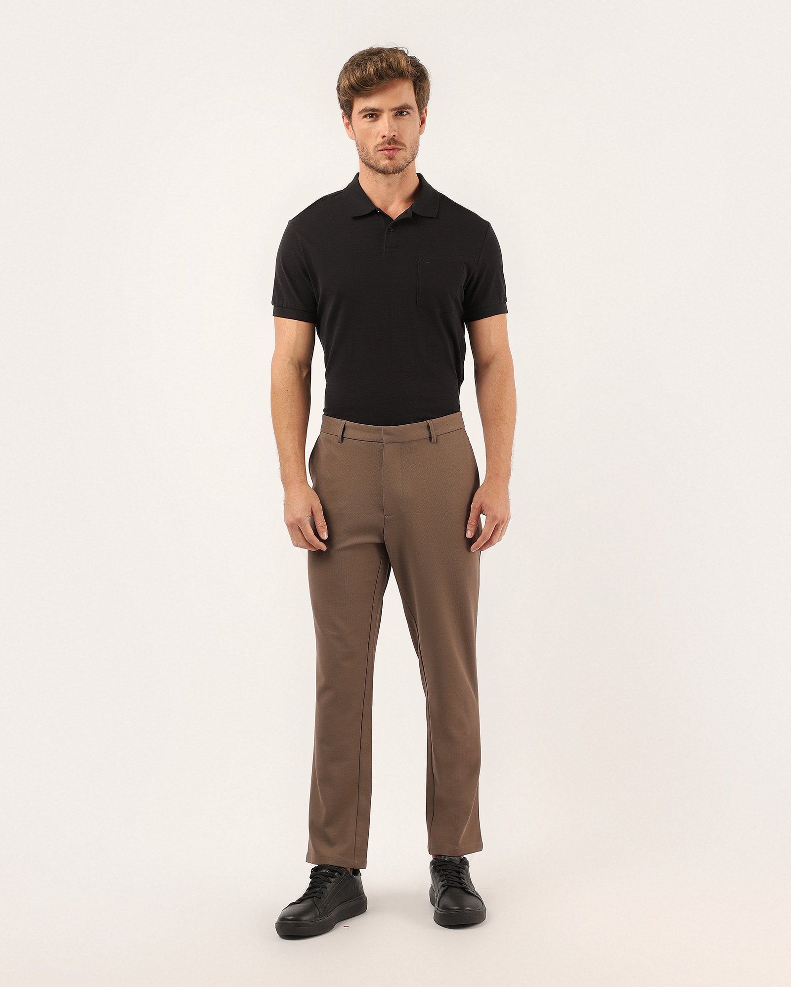 Calça social masculina alfaiatada malha piquet - marrom
