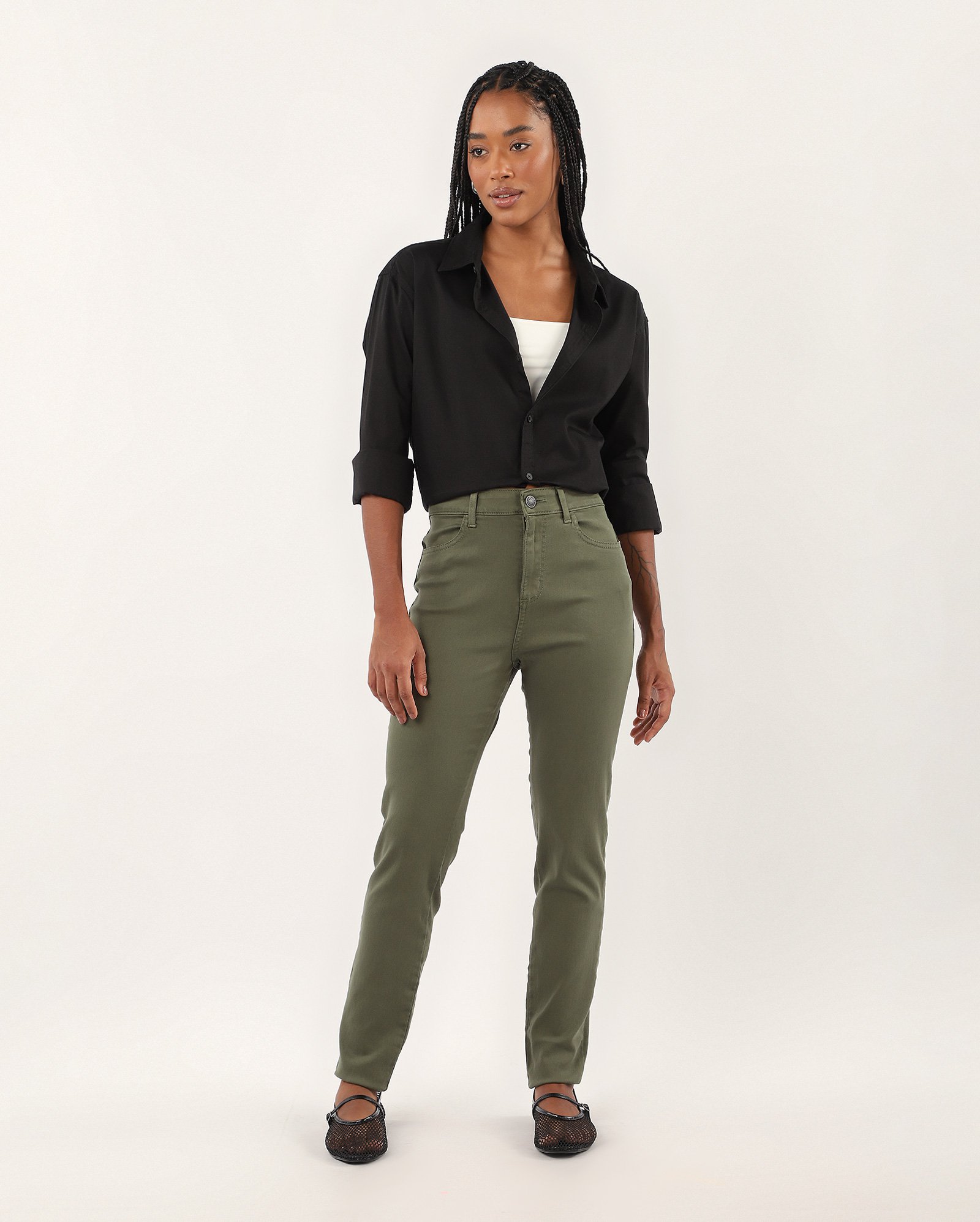 Calça sarja feminina skinny cintura alta - verde | Pool Jeans