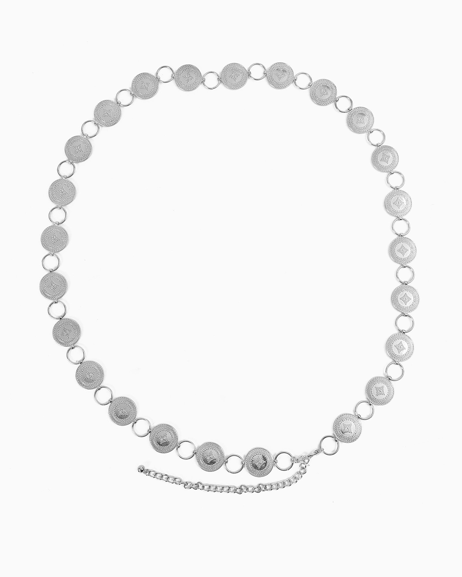 Cinto feminino em corrente com medalhas - Prateado