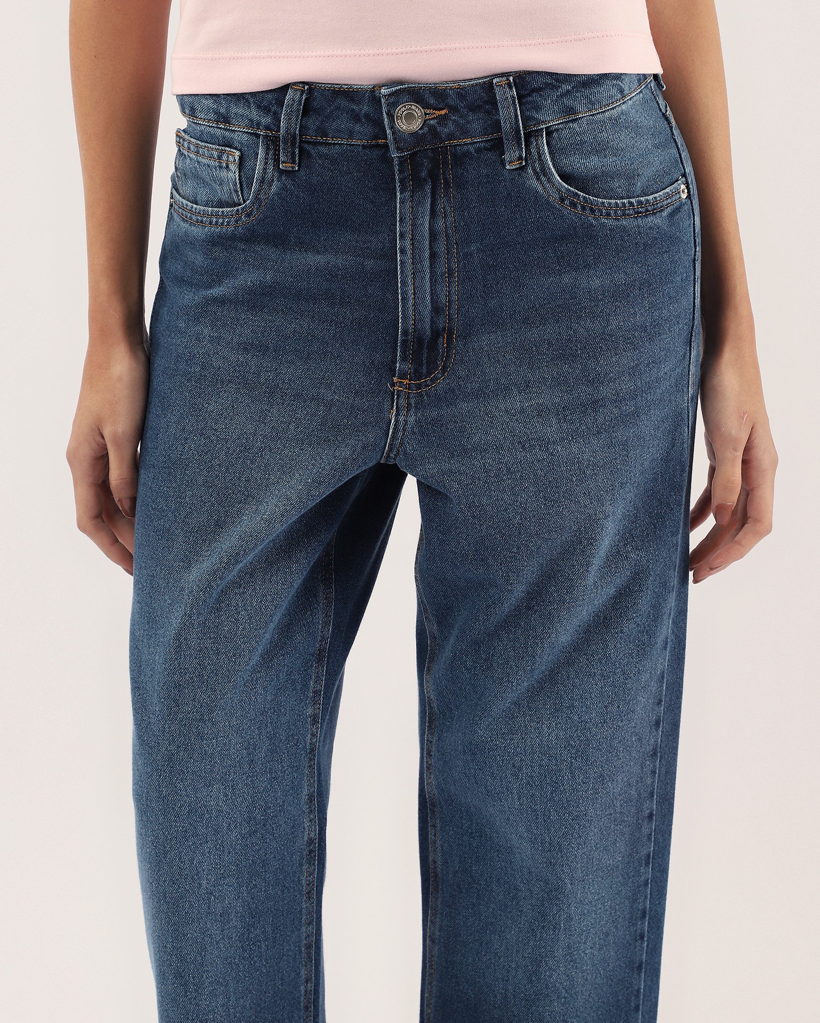 Calça jeans feminina loose cintura média denim escuro | Pool Jeans