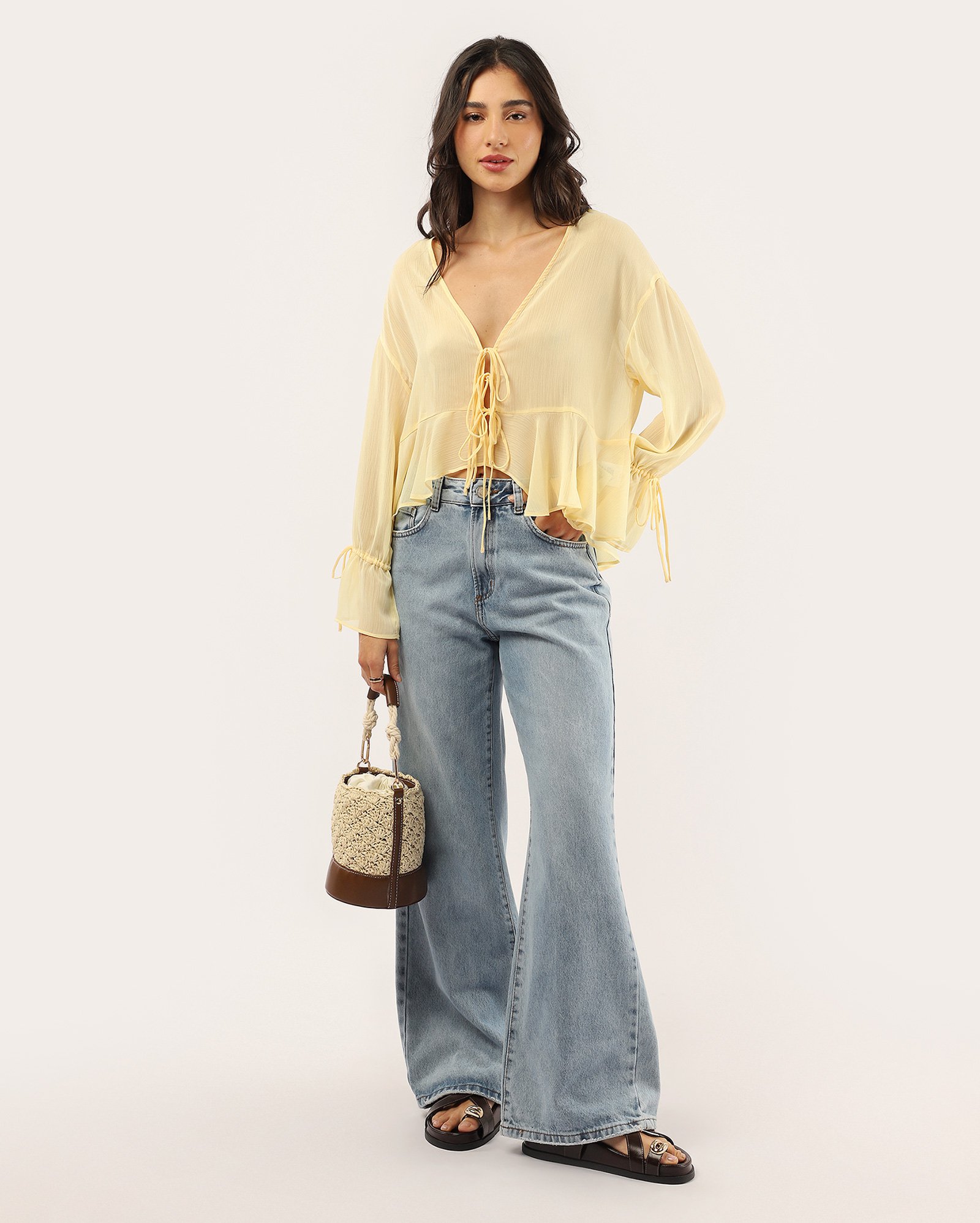 Calça jeans feminina wide leg denim médio | Pool Jeans