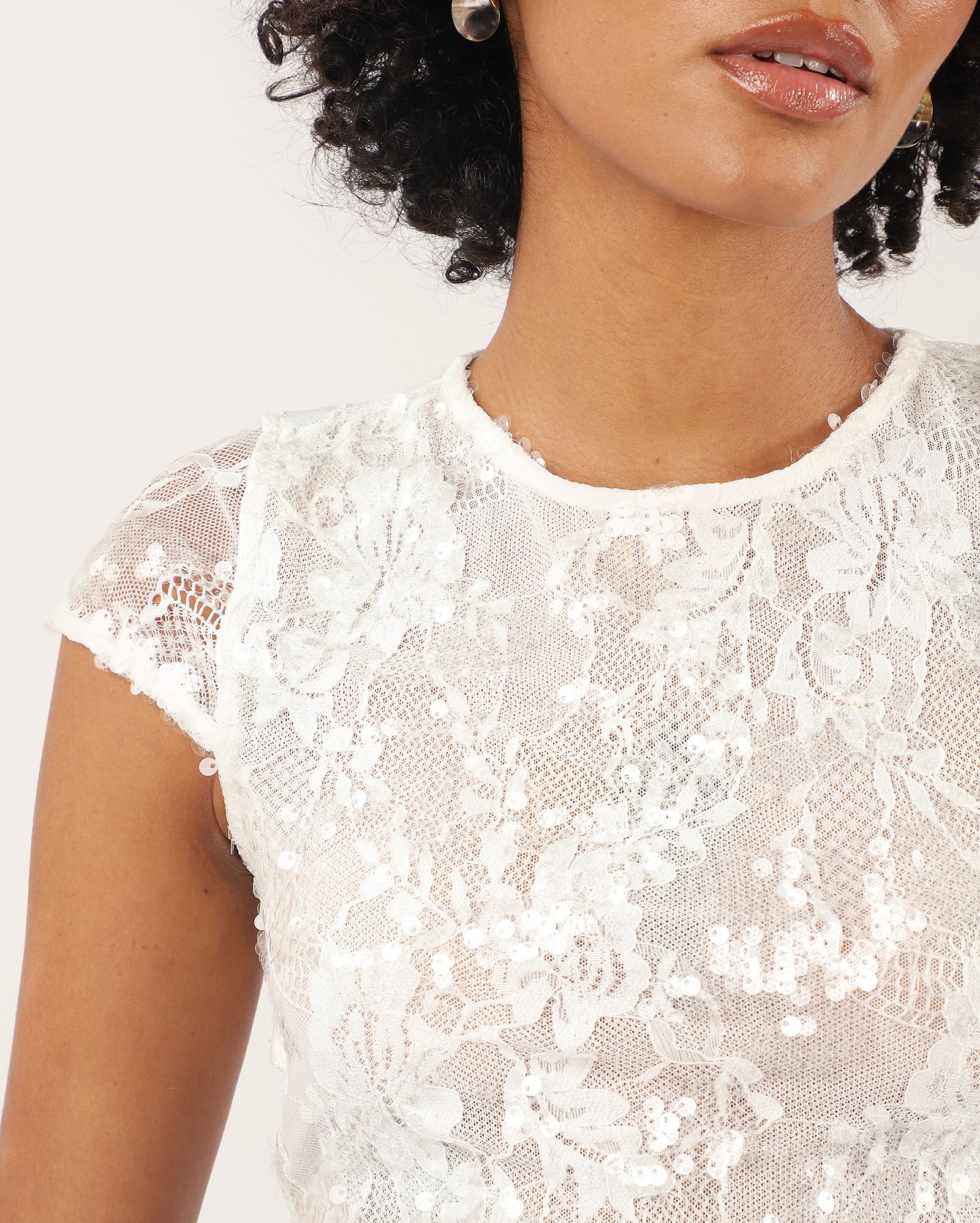 Cropped rendada com paetê - branca — foto 4