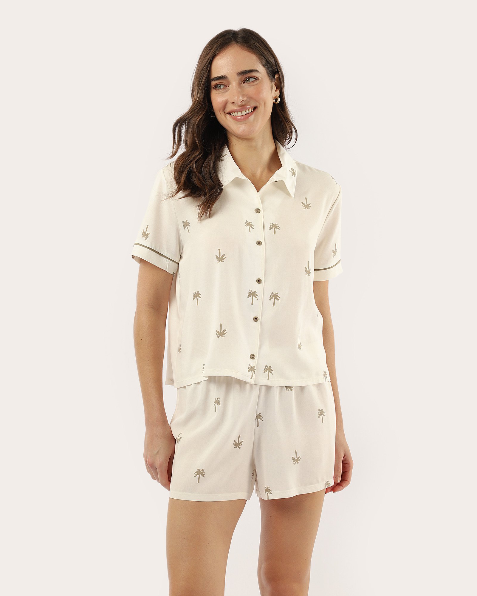 Pijama curto feminino americano em viscose off-white