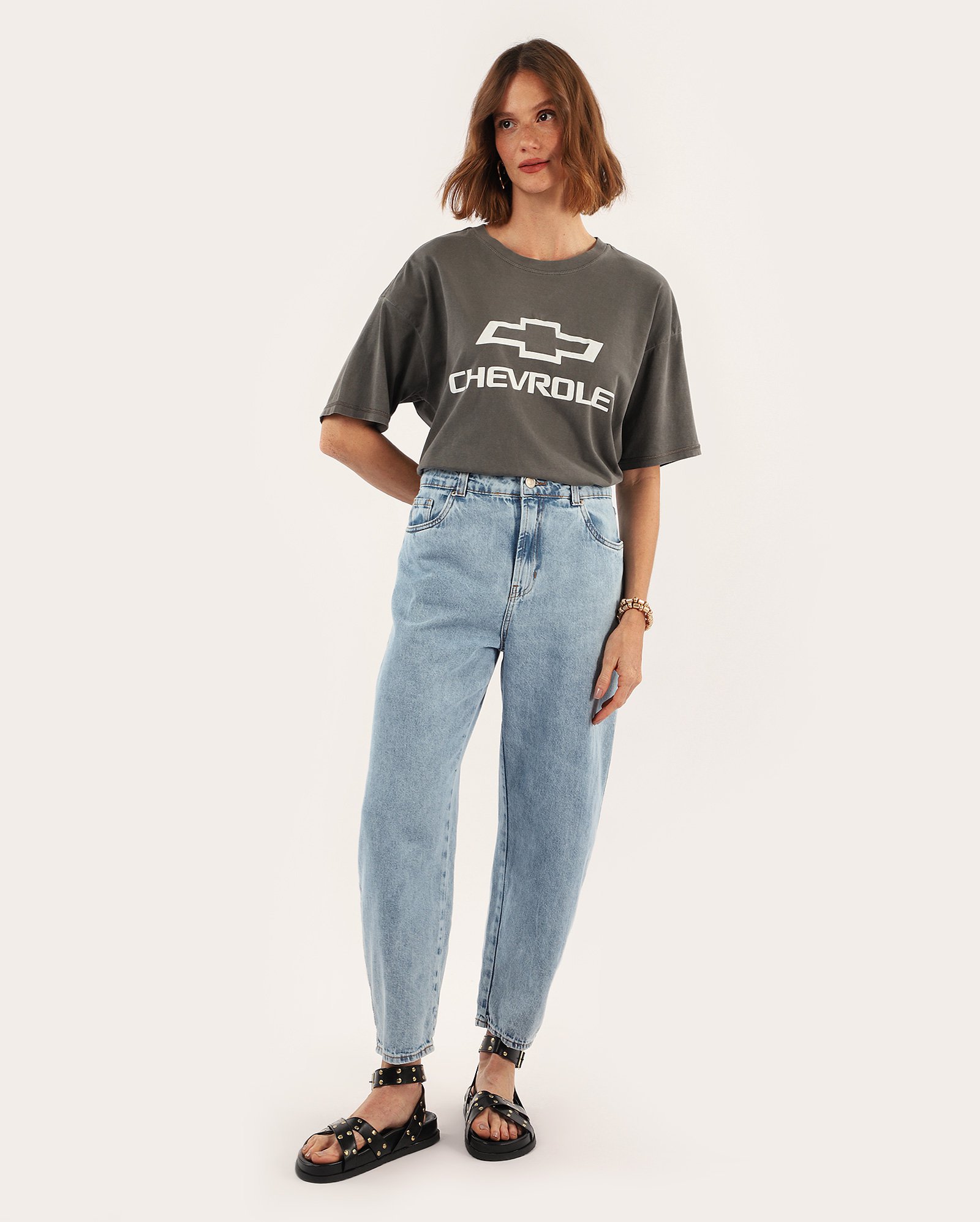 Calça jeans feminina barrel cintura média denim médio | Pool Jeans